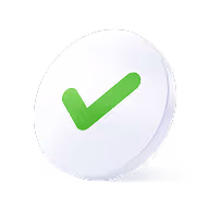 White 3D circle with a bright green check mark on a white background.