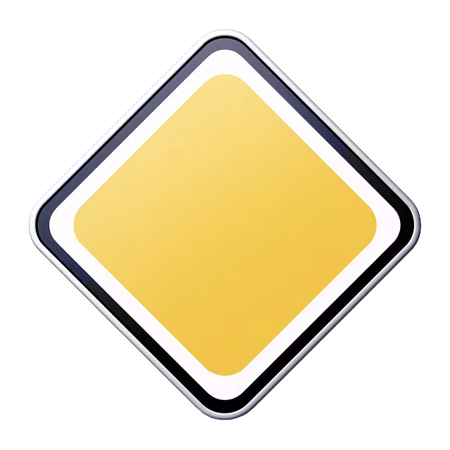 Yellow diamond-shaped traffic sign with white and black border on a transparent background.